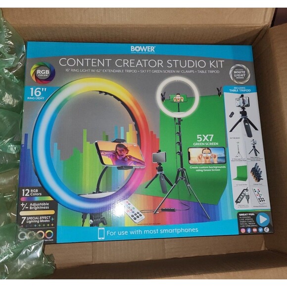 Bower Content Creator Kit with16-inch RGB Ring Light,62" Tripod,Green Screen New - Picture 5 of 9